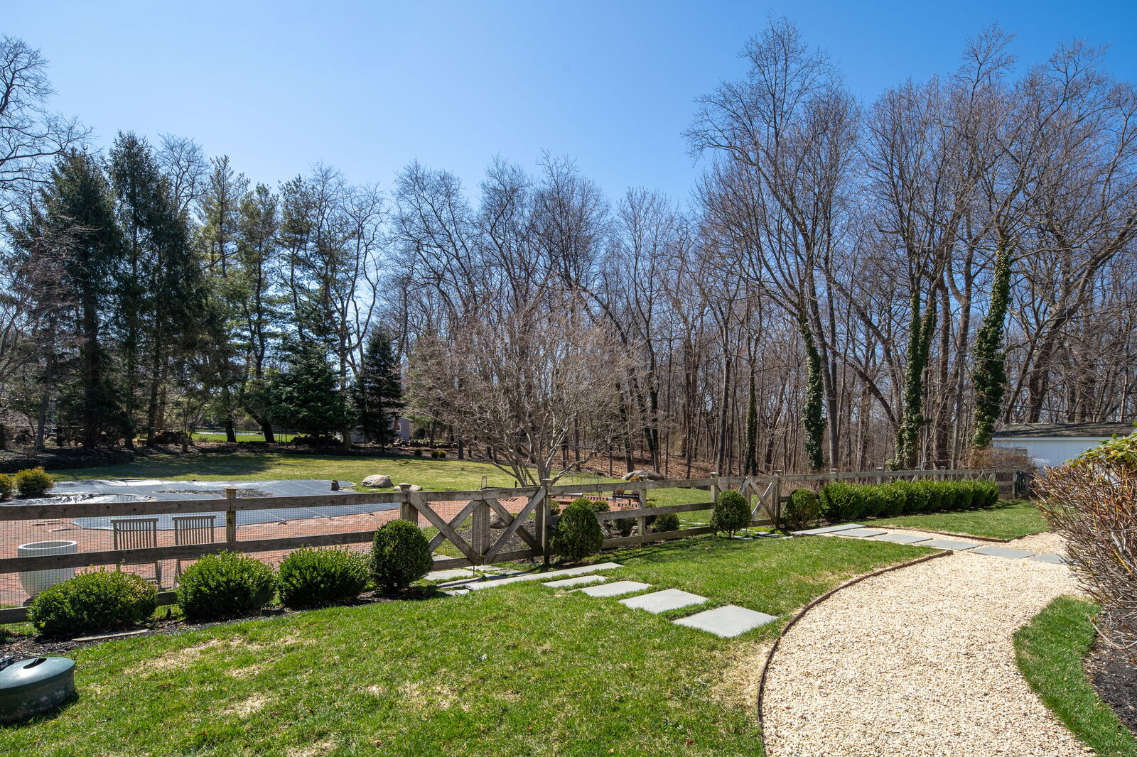 Stone pathway to pool area