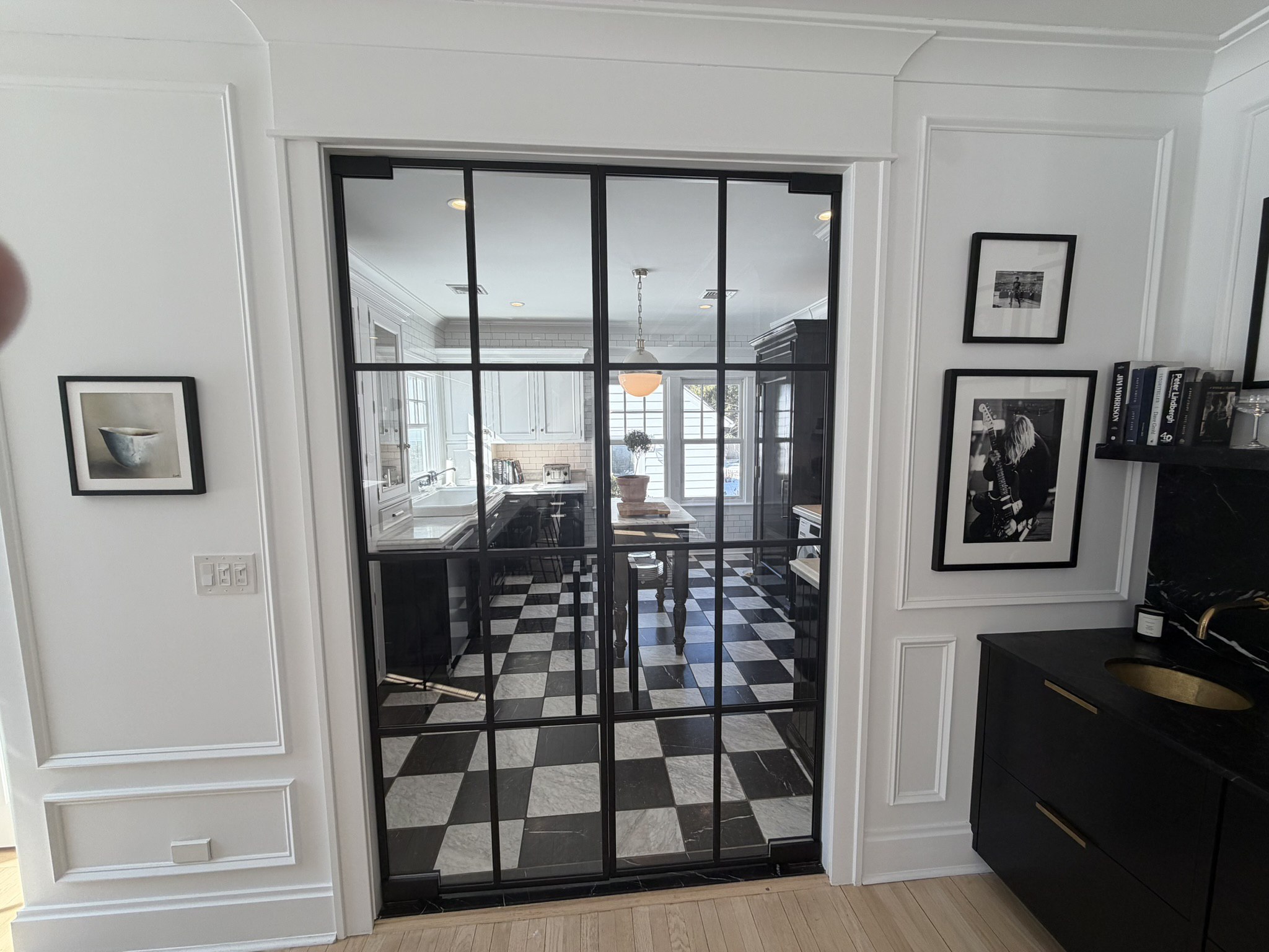 Steel-framed door to mudroom