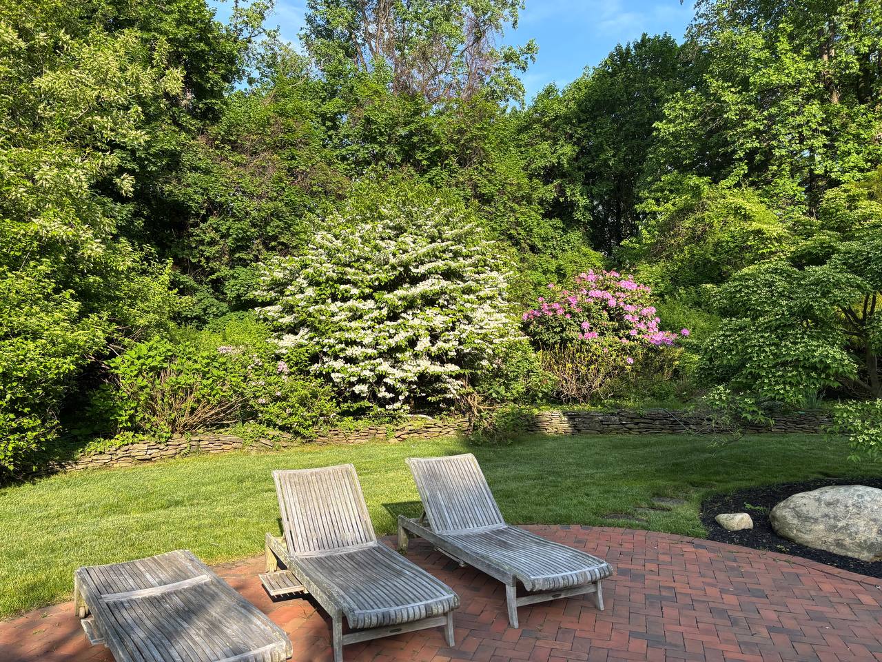 Brick patio with garden views
